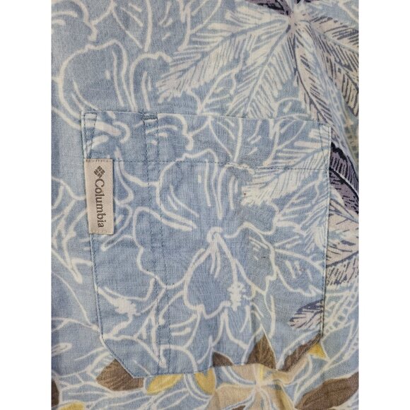 Columbia Men’s Linen Blend Light Blue & Yellow Hawaiian Print Shirt XL - Picture 4 of 8